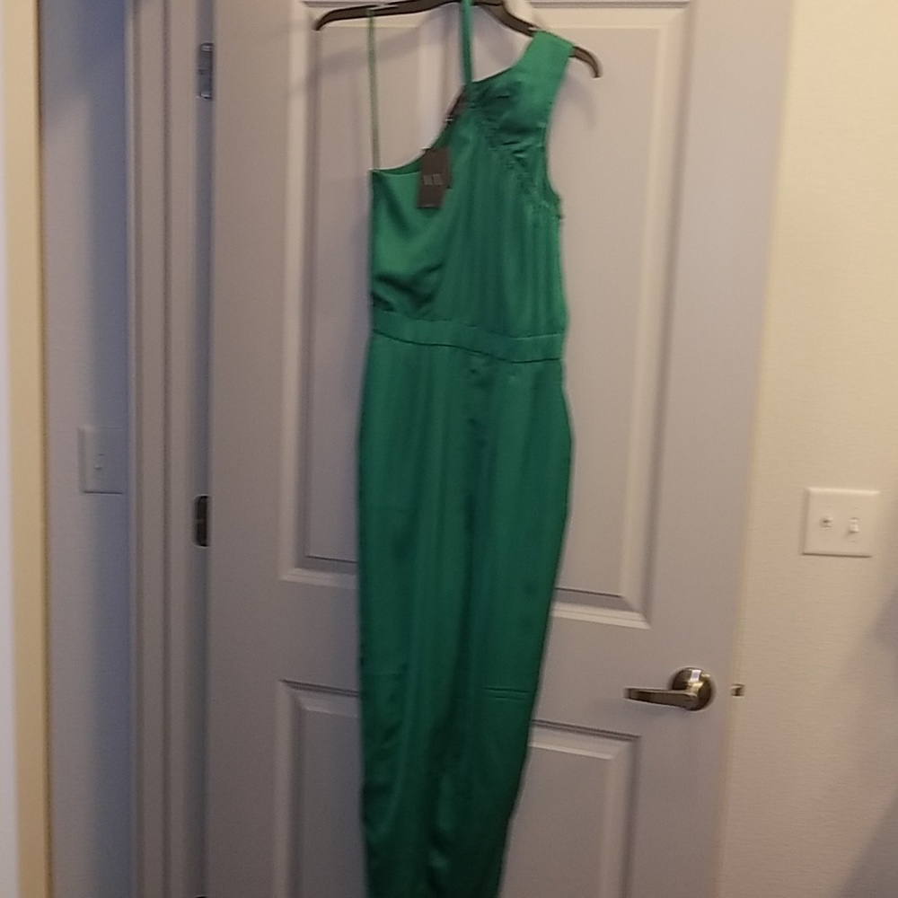 Green asymetrical silk jumpsuit